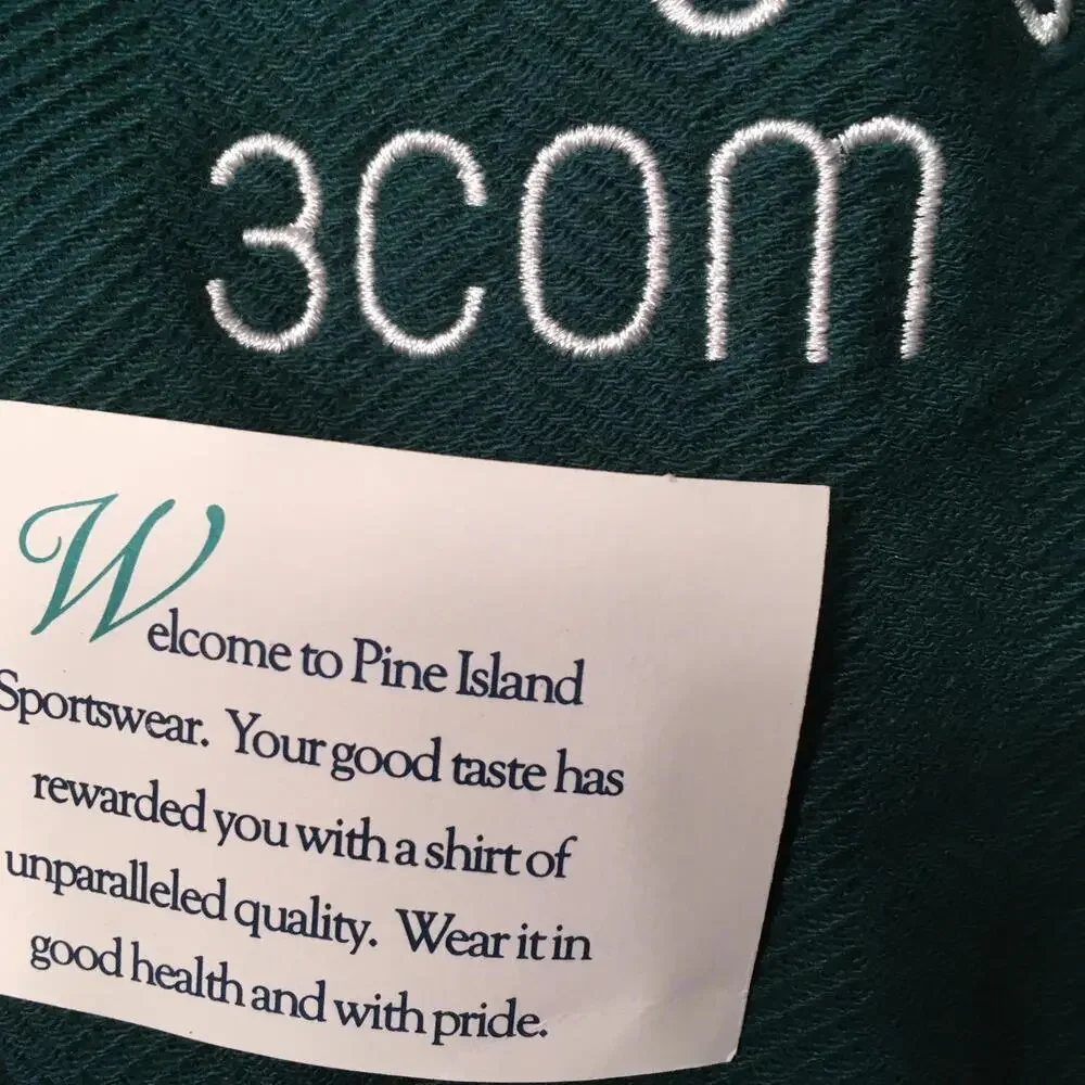 Polo Shirt Green Size Medium Men’s Shirt Button Up 3COM INFORMATION EMBROIDERED - Picture 5 of 12